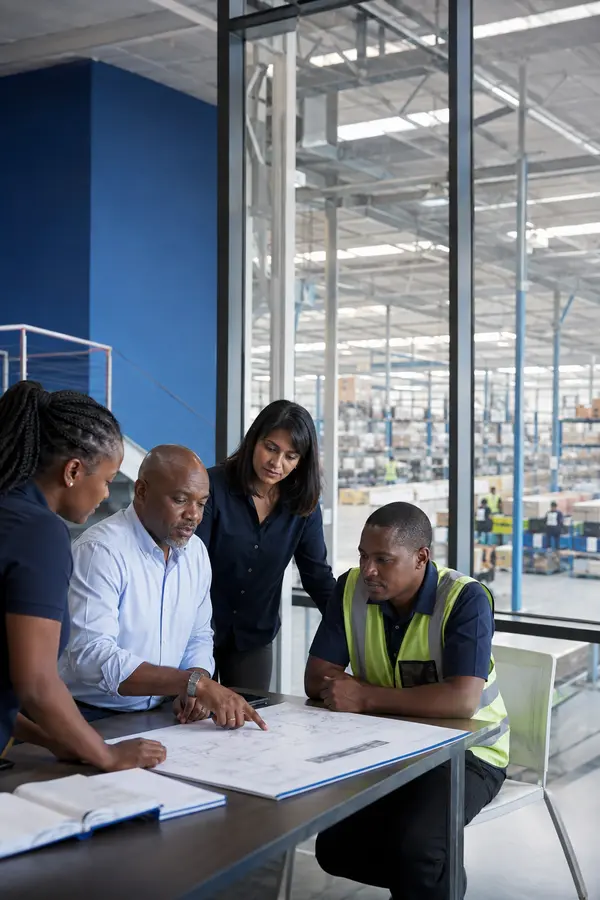 Warehouse and logistics team planning an operational workflow